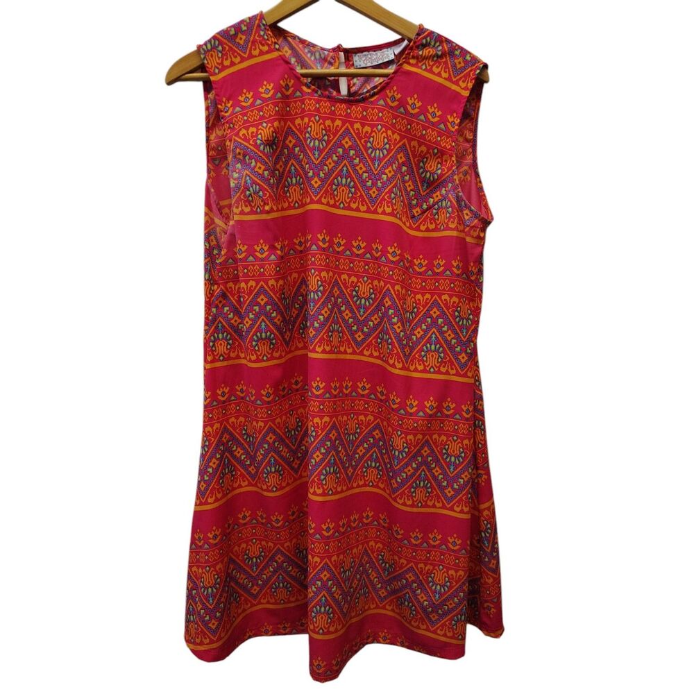 Pink‎ Cattlelac Women's XL Red Aztec Multicolor Patter Sleeveless Dress